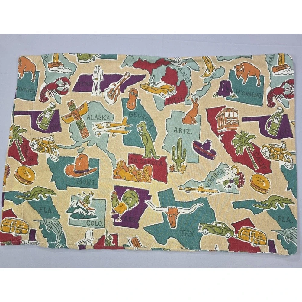 Eddie Bauer‎ USA Map Pillowcases Set 2 Portugal Cotton US States Vintage Travel